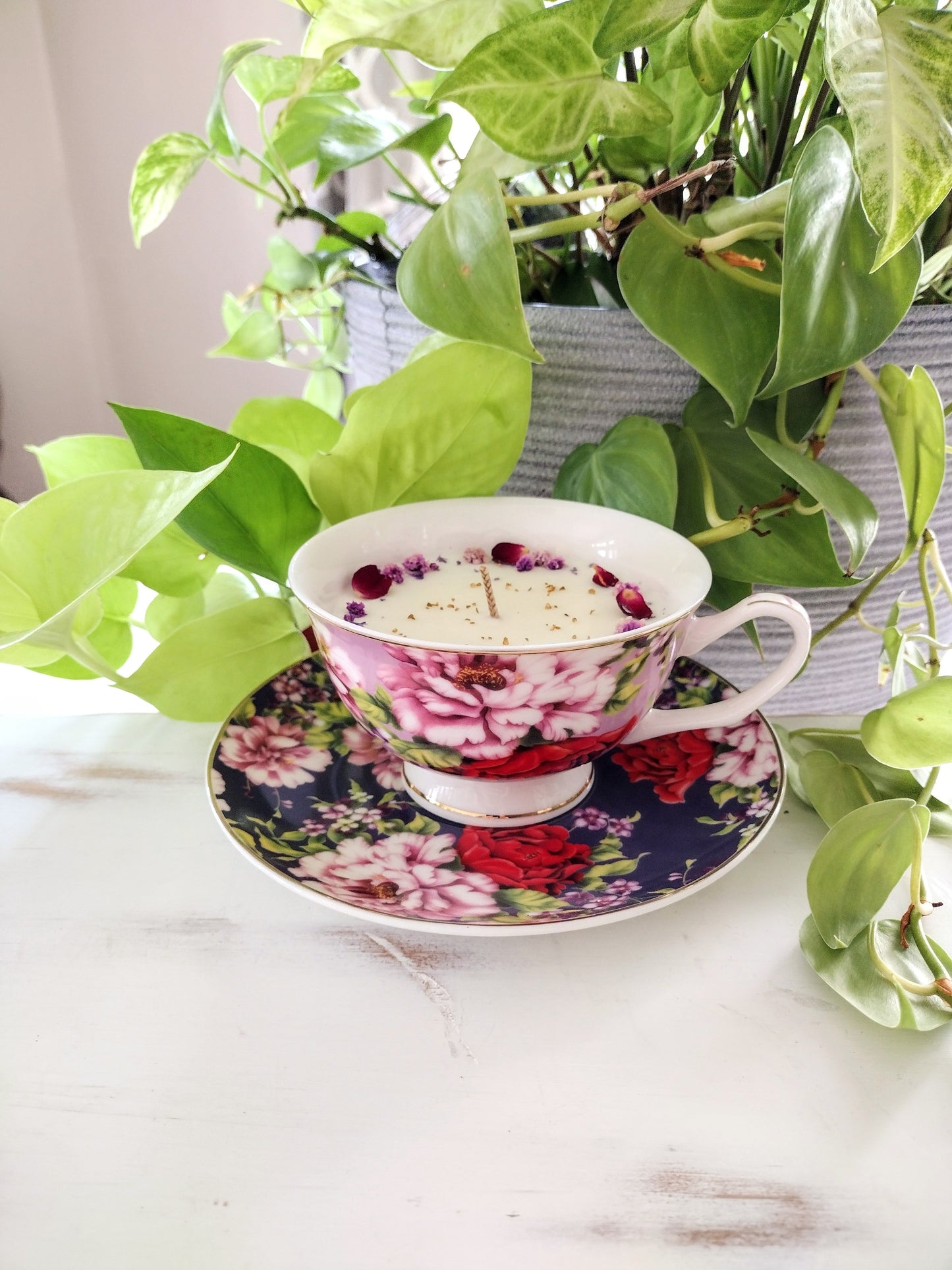 Purple Tea Cup Candle