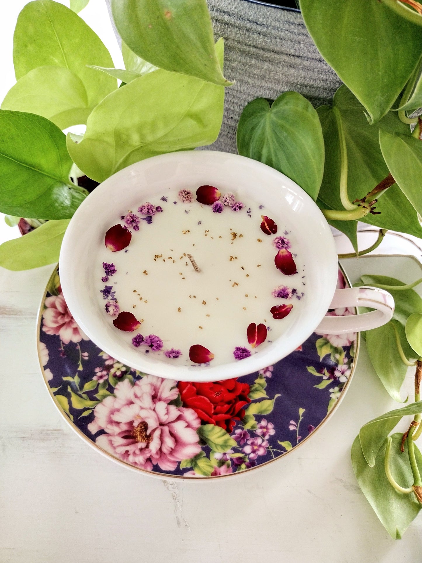 Purple Tea Cup Candle