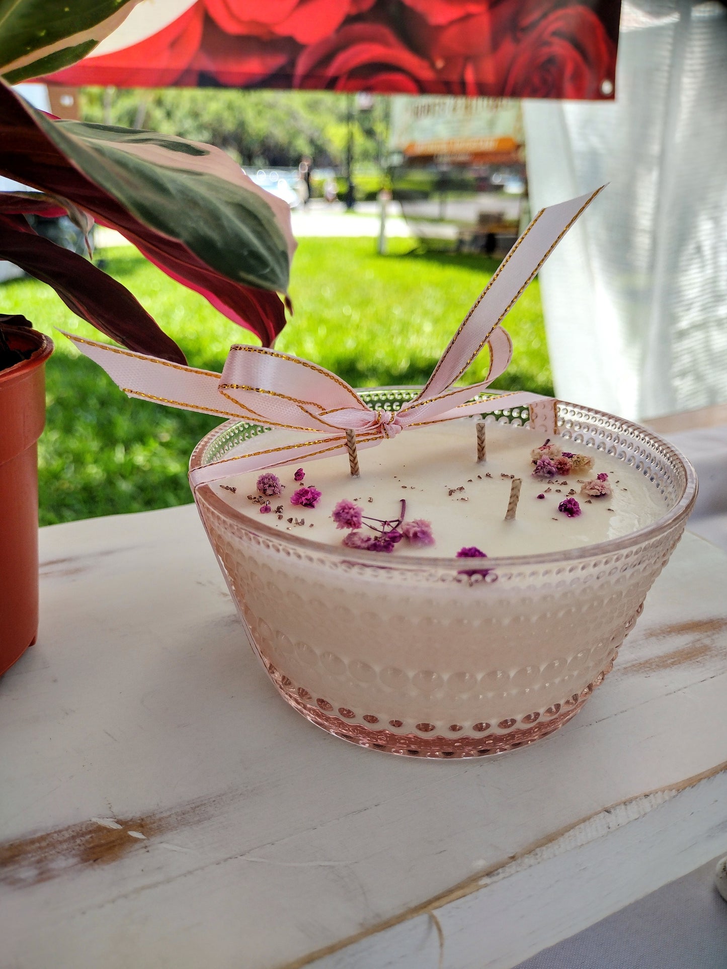 Pink Vintage Glass Candle