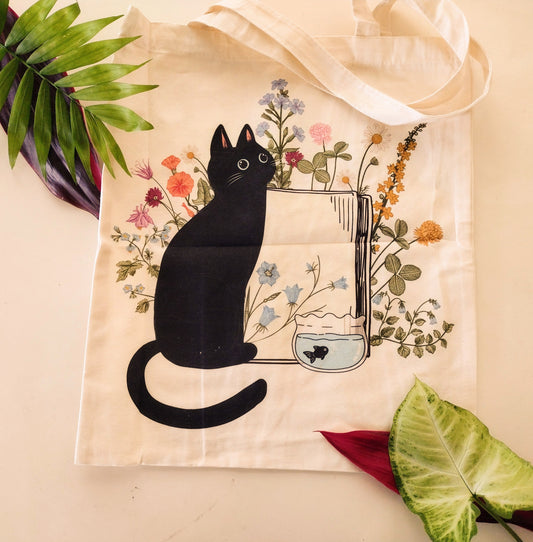 Fish Bowl Black Cat Tote Bag