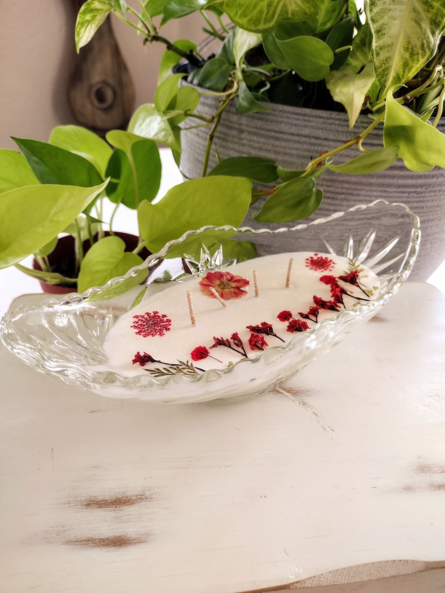 Red Floral Glass Boat
