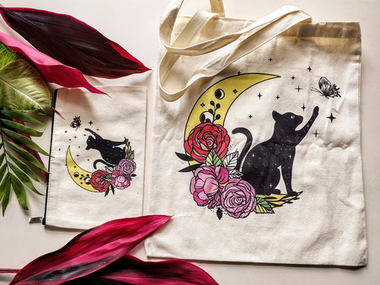 Moon Flutters Black Cat Tote Bag