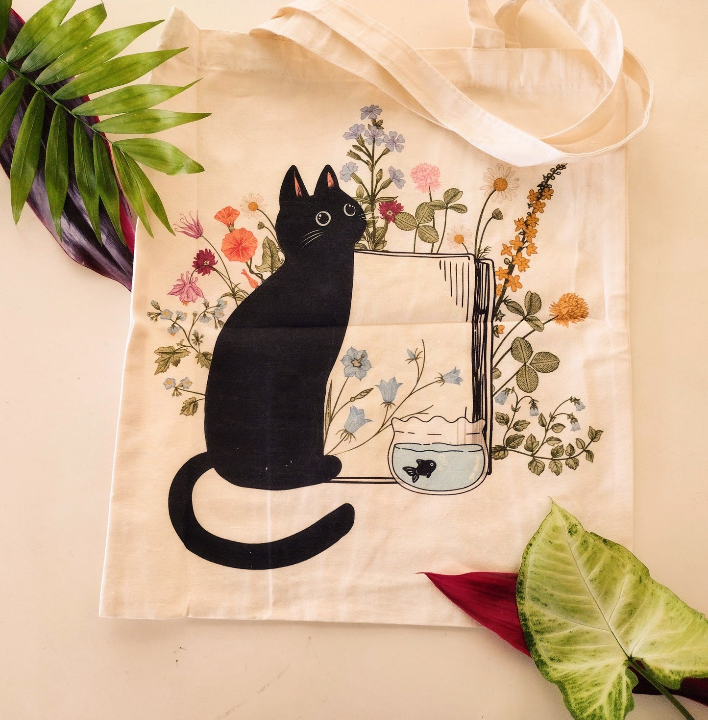 Fish Bowl Black Cat Tote Bag