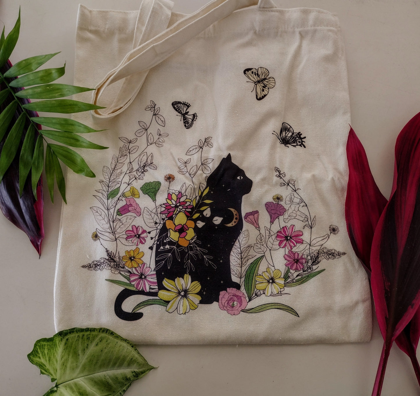 Butterfly 🦋 Garden Black Cat Tote Bag